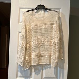 1946 cream crochet pattern beach cover up, 3/4 sleeve, Sz L